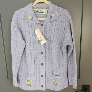 Aran Crafts Lavender Merino Wool Knit NWT